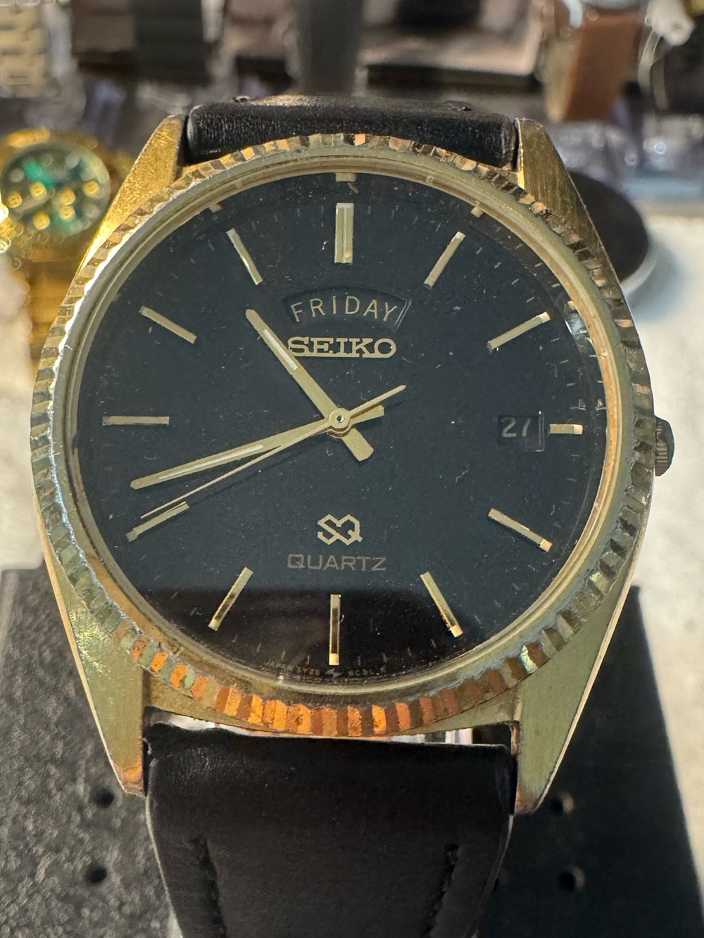 Seiko Gold-Tone Case Black Dial Men's Quartz Watch
